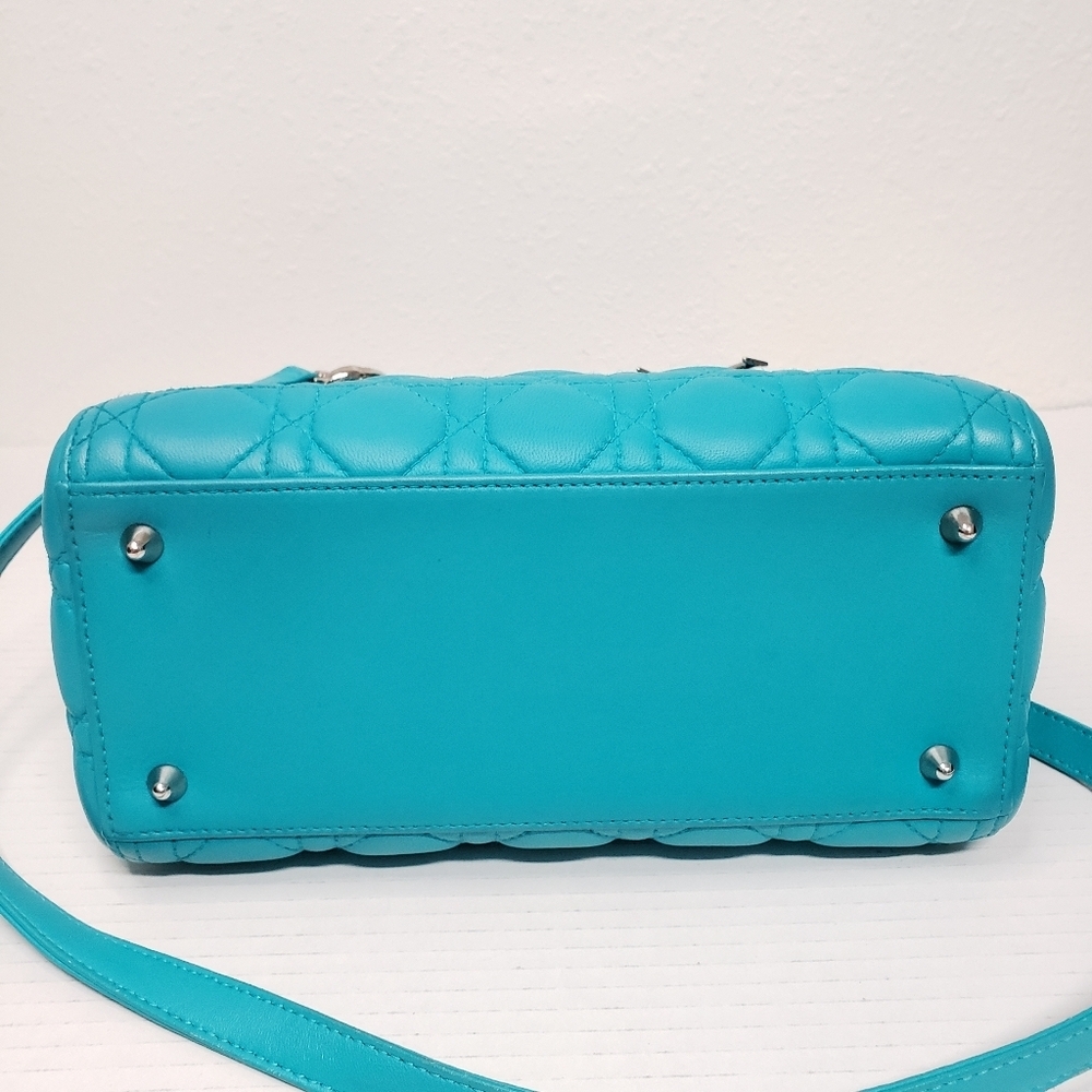 Authentic Dior Lady Dior Turquoise Cannage Leather Medium Bag - Picture 11 of 16